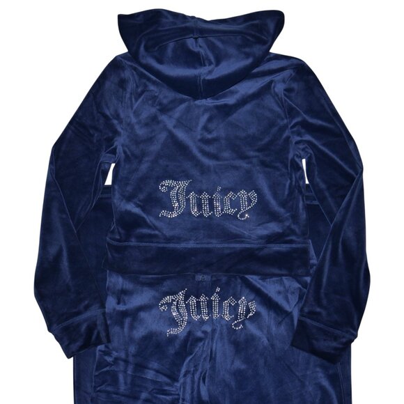 JUICY COUTURE 2 PC Velour Tracksuit Size L Rhinestone Bling Black Sweatsuit NWT - Picture 1 of 13